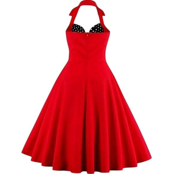 IBTOM Castle 1950s Retro Flare Dress Sz 4XL Red Polka Dot Halter Rockabilly - Picture 3 of 8